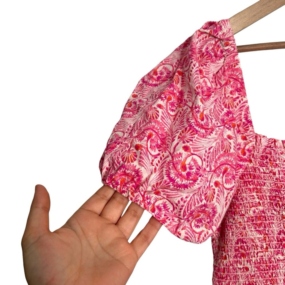 J.Crew Puff-sleeve Smocked Mini Dress in Dandelion Swirl Pink Orange Size XL - Picture 8 of 11